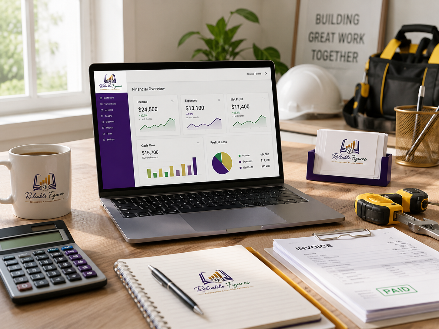 Bookkeeping dashboard and financial tools for contractors and small business owners